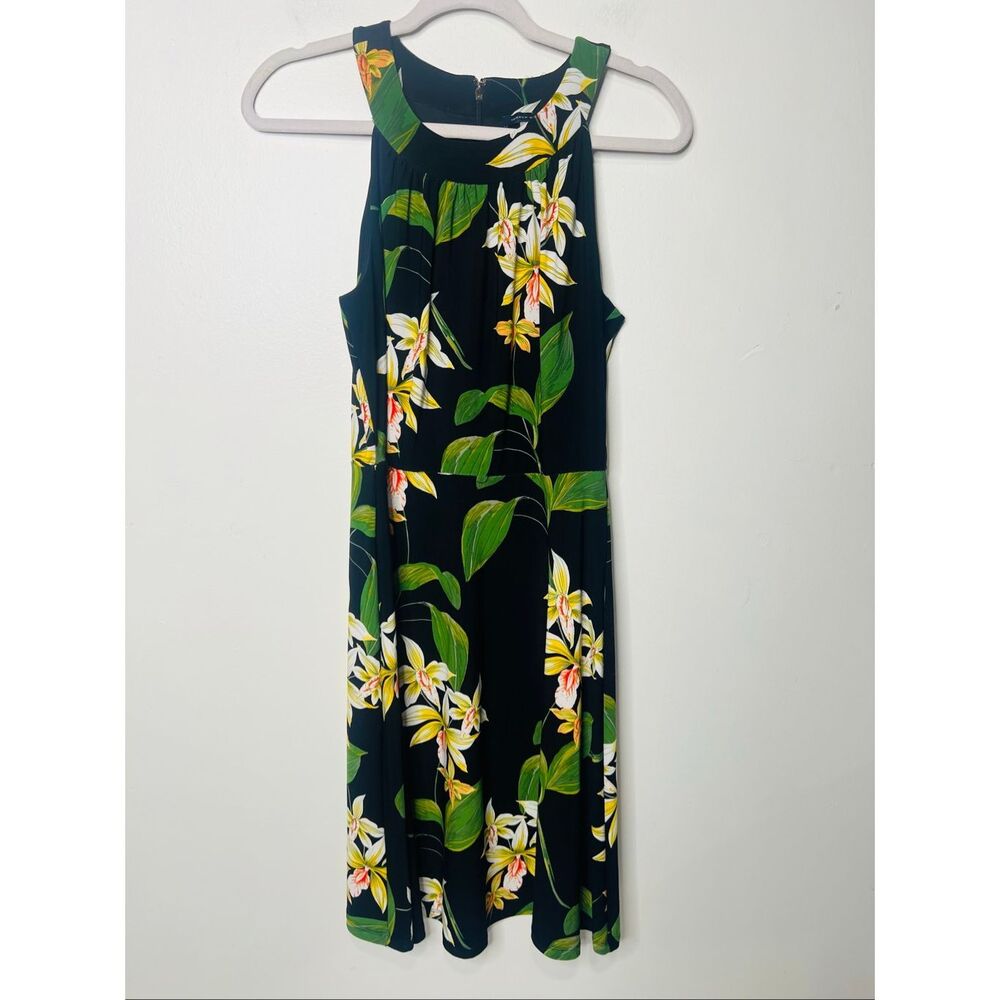 Tommy HIlfiger Black Tropical Leaf Floral Dress Sz 4